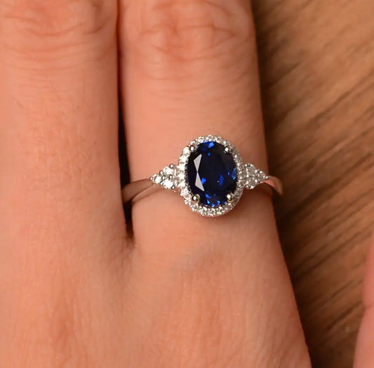 Elegant Blue Oval Zirconia Ring