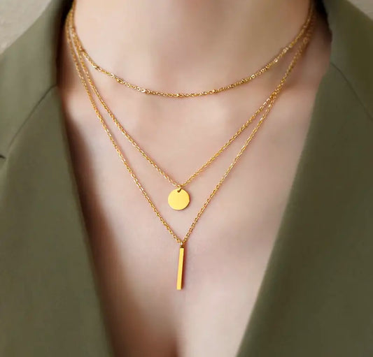 Elegant Golden-Tone Geometric Sequin Layered Necklace